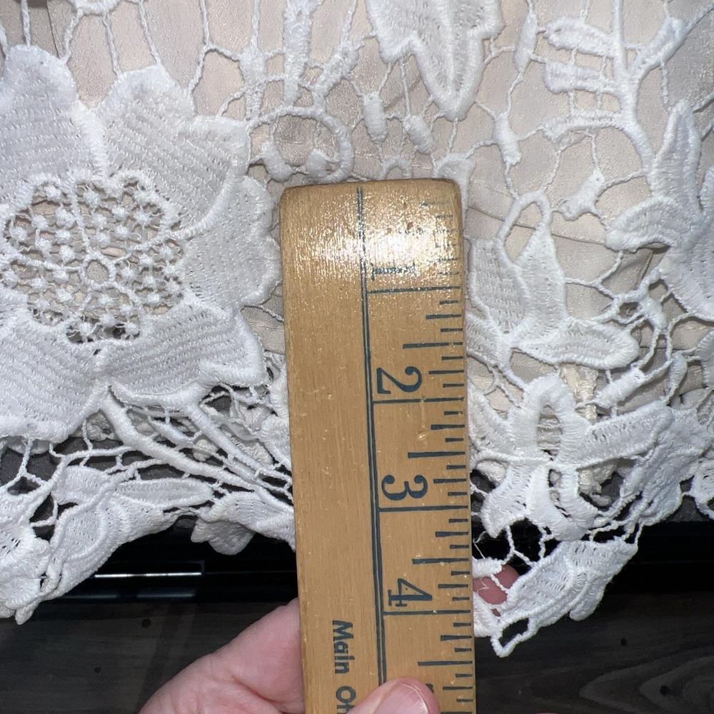 Luxology Dress Womens Sz 8 Ivory Lace Midi Cap Sleeve Zip Back - Picture 5 of 11